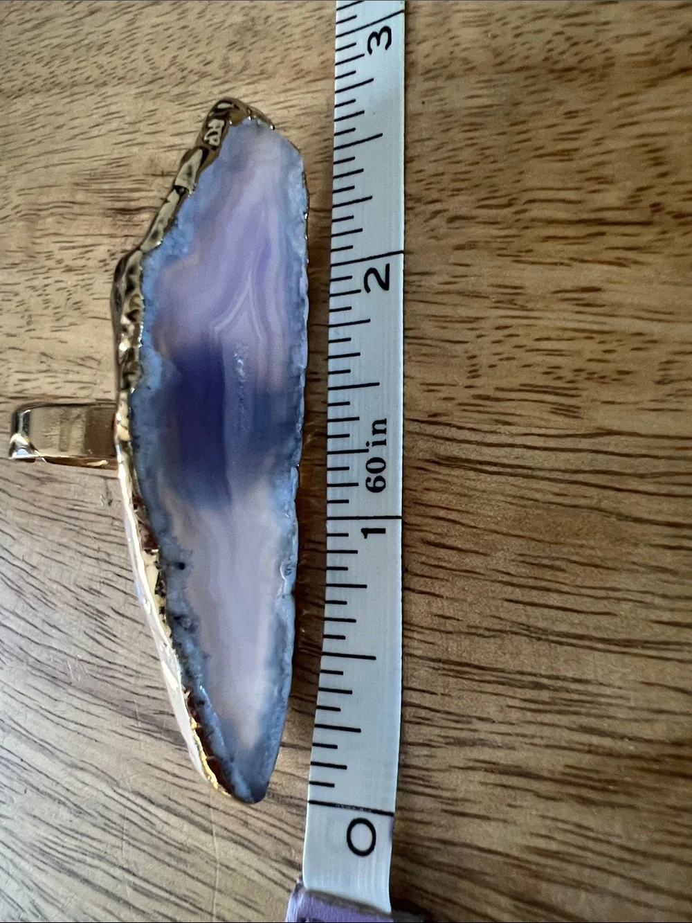 Long Lavender Agate Statement Ring with Gold Edge